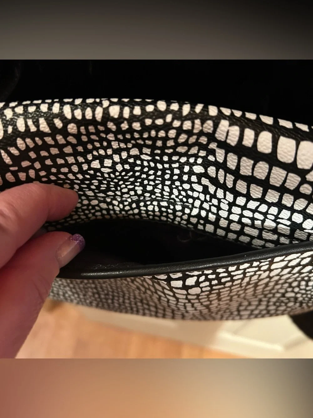 Vera Bradley Crossbody Bag in Midnight Snakeskin Black & White pattern. 7”x10”